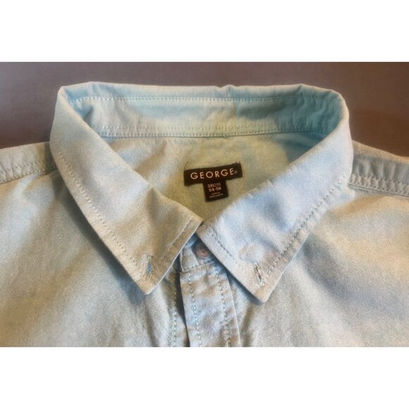 George Mens 3X Short-Sleeve Button-Down Light Blue Cotton Shirt Chest Pocket - Picture 6 of 7